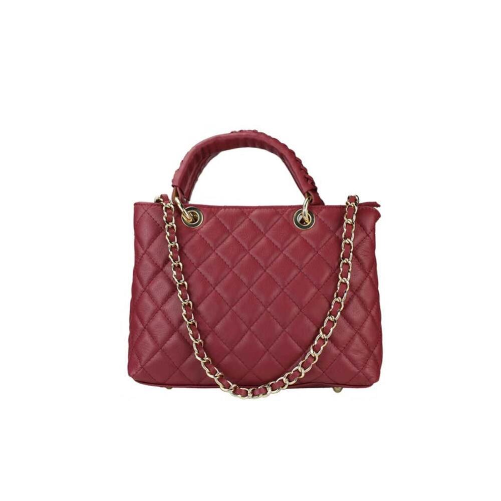 Chic Quilted Burgundy Italian Leather Handbag with Gold Chain Strap
